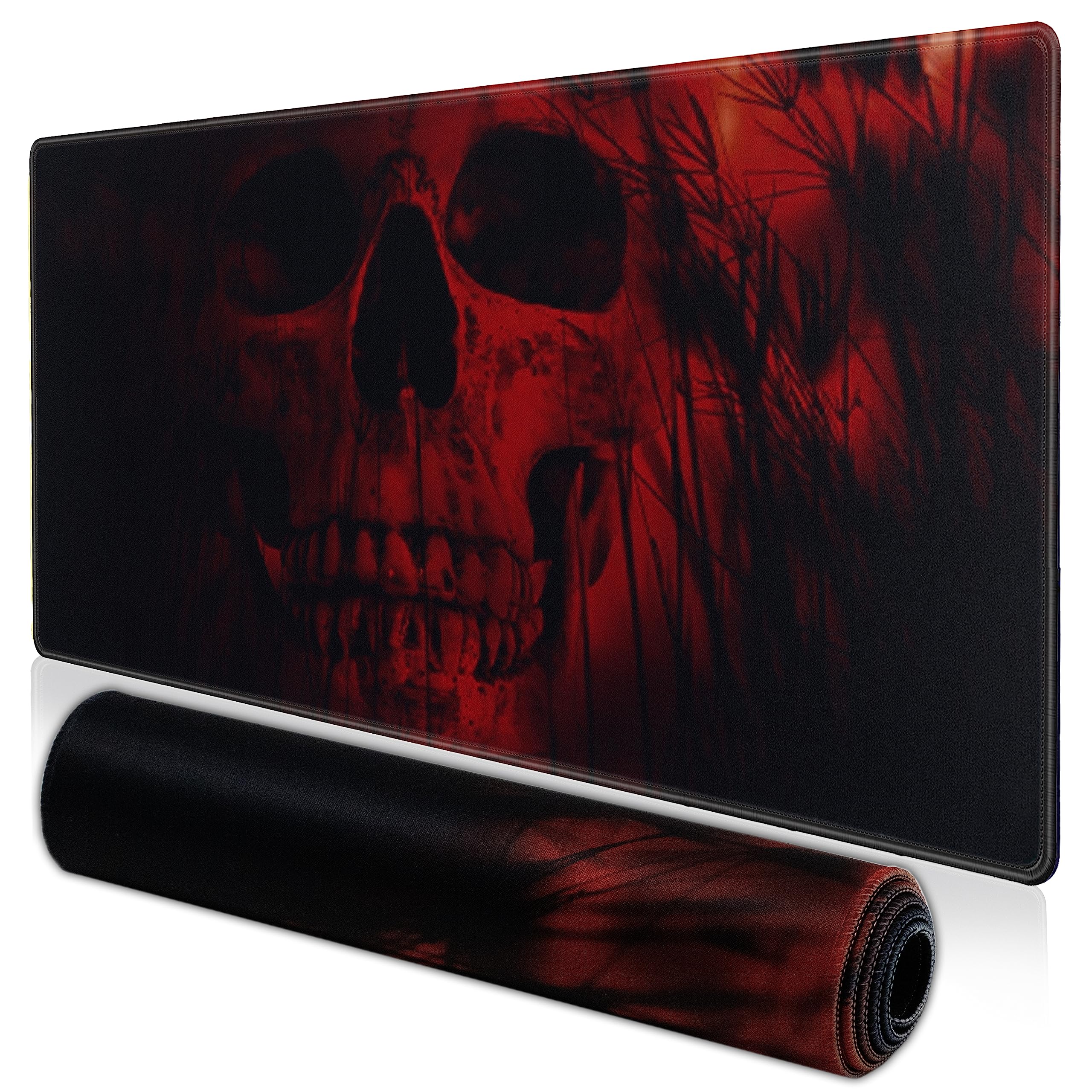 Qizlar Extended Gaming Mouse Pad (80cm x 30cm x 0.3cm) Extra Large Gaming Mouse Mat for Gamer, Waterproof Office Desktop Mat (Skull-Red)