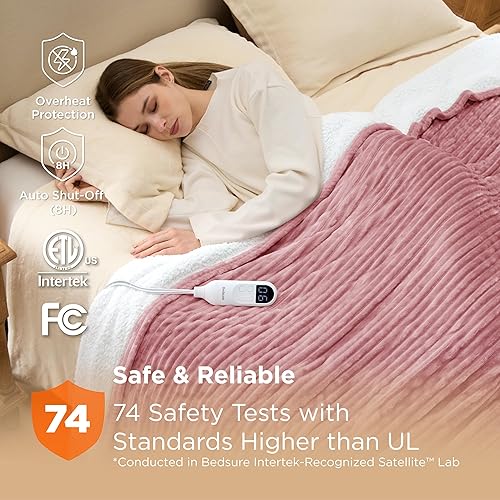 Vista 220 de Bedsure GentleSoft - Manta térmica eléctrica, suave manta eléctrica de franela acanalada, calefacción con 4 ajustes de tiempo, 6 ajustes de calor