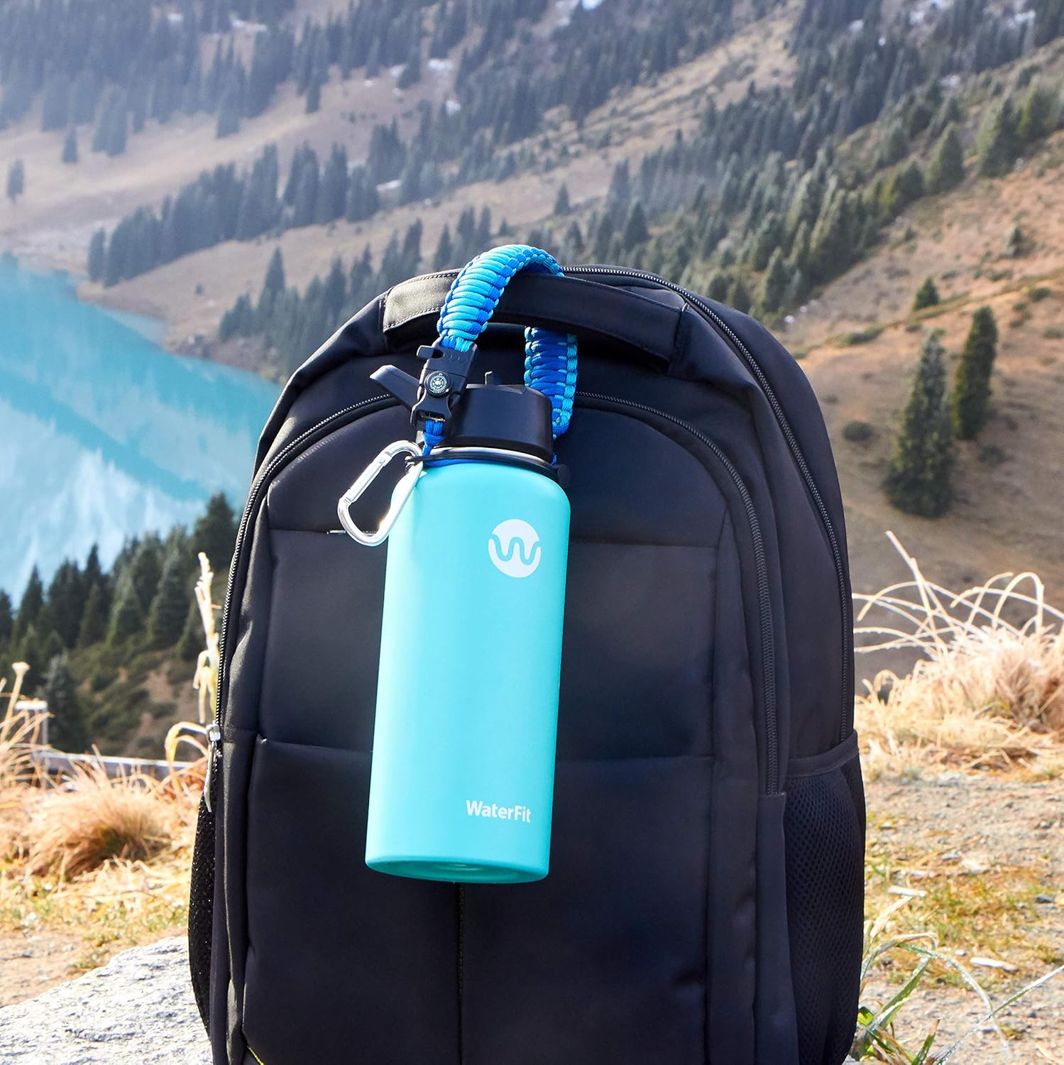 WaterFit Paracord Handle Compatible with Wide Mouth Water Bottle - Improved Design Survival Strap Cord with Safety Ring and Carabiner - Fits 12oz - 64oz Sports Water Bottle : Sports & Outdoors