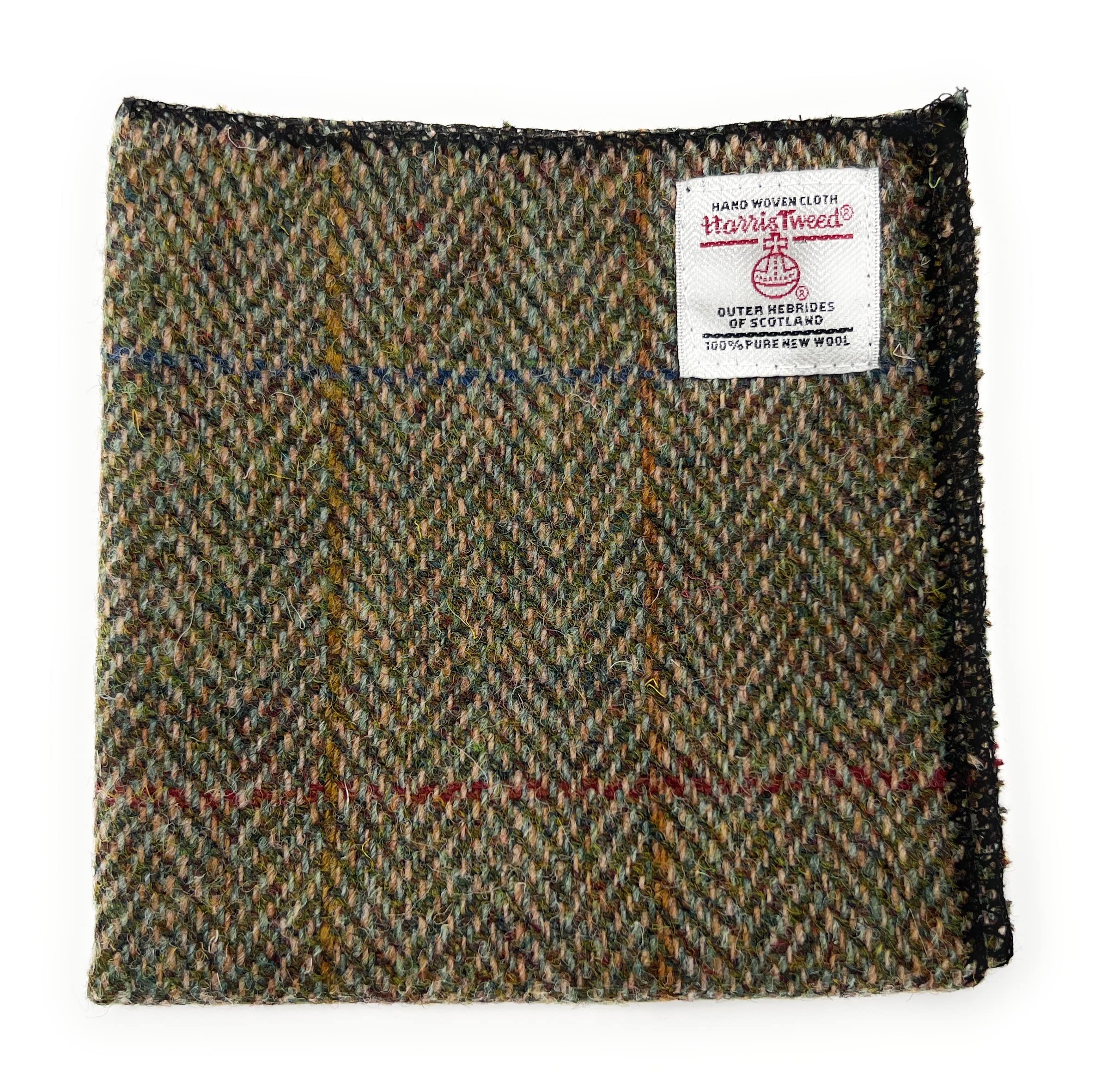 Tartan Tweeds Men's Green Herringbone Harris Tweed Handmade Pocket Square Handkerchief (Green Herringbone)