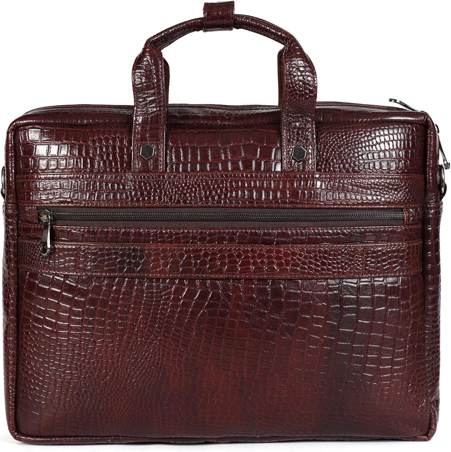 16" Crocodile Embossed Leather Laptop Briefcase, 5 Zipper Pockets, 2 Spacious Compartments,12x16x4 inches | Adjustable Strap, Multiple Slots