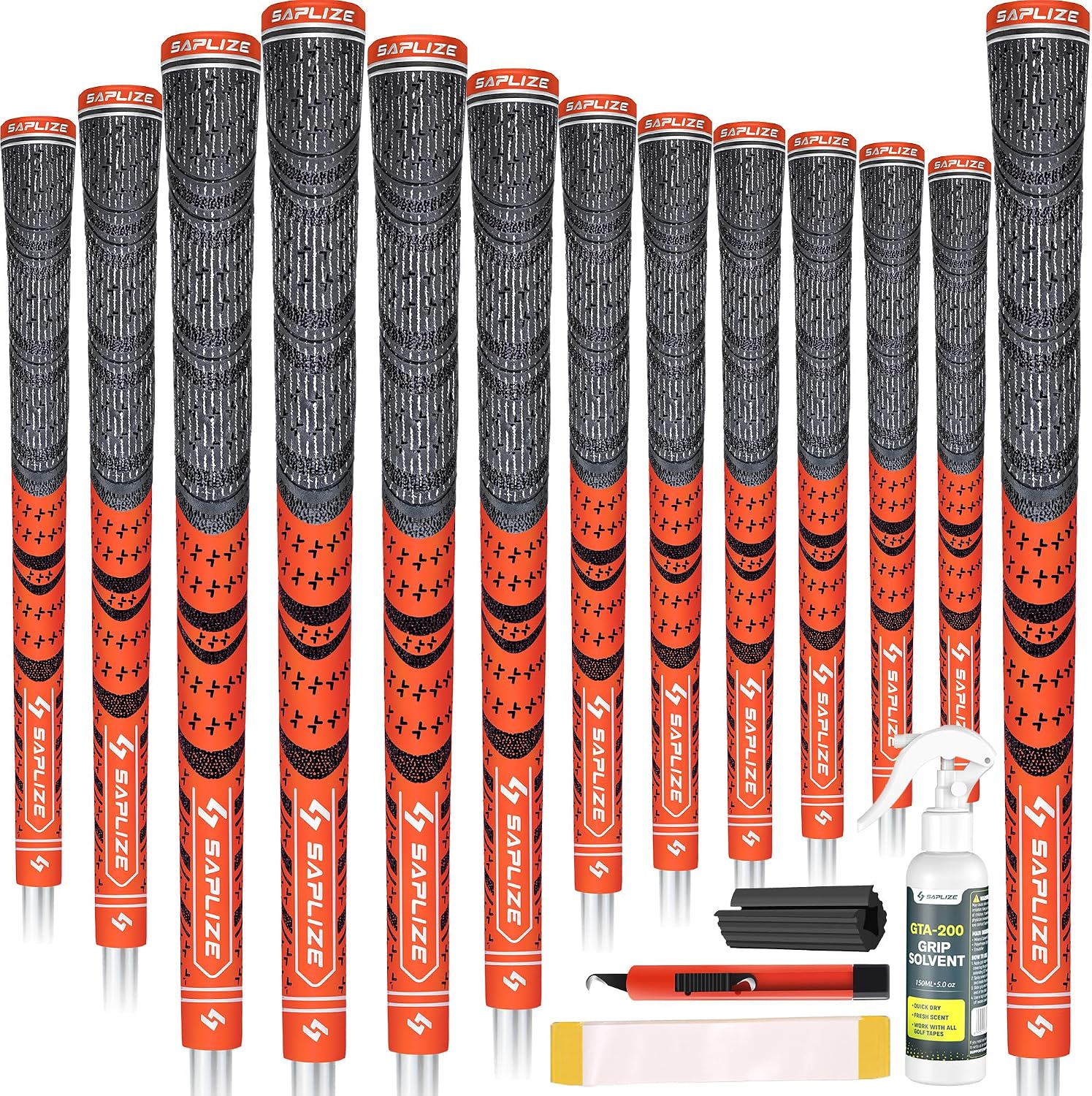 SAPLIZE Cross Cord Golf Grips Set of 13 Grips with Tape or Full Regripping Kit, Std/Mid/Jumbo, Low Taper Design, Multi-compound Hybrid, Anti-Slip Golf Club Grips, T30 Flow Series