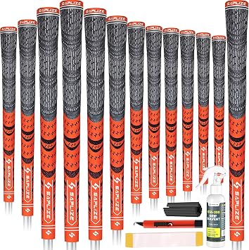 SAPLIZE Cross Cord Golf Grips Set of 13 Grips with Tape or Full Regripping Kit, Std/Mid/Jumbo, Low Taper Design, Multi-compound Hybrid, Anti-Slip Golf Club Grips, T30 Flow Series