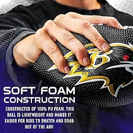 Franklin Sports NFL Baltimore Ravens Football - Kids Foam Football - Soft Junior Size 8.5 Ball with 3D Logos - Perfect for Gameday + Tailgates
