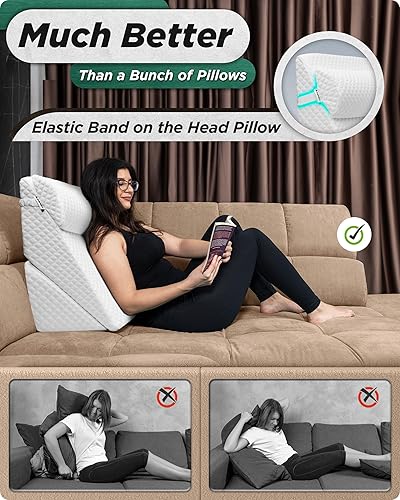 Miniatura 4 de Lunix Juego de 3 almohadas ortopédicas de cuña para cama, espuma viscoelástica poscirugía para aliviar el dolor de espalda, piernas y rodilla,