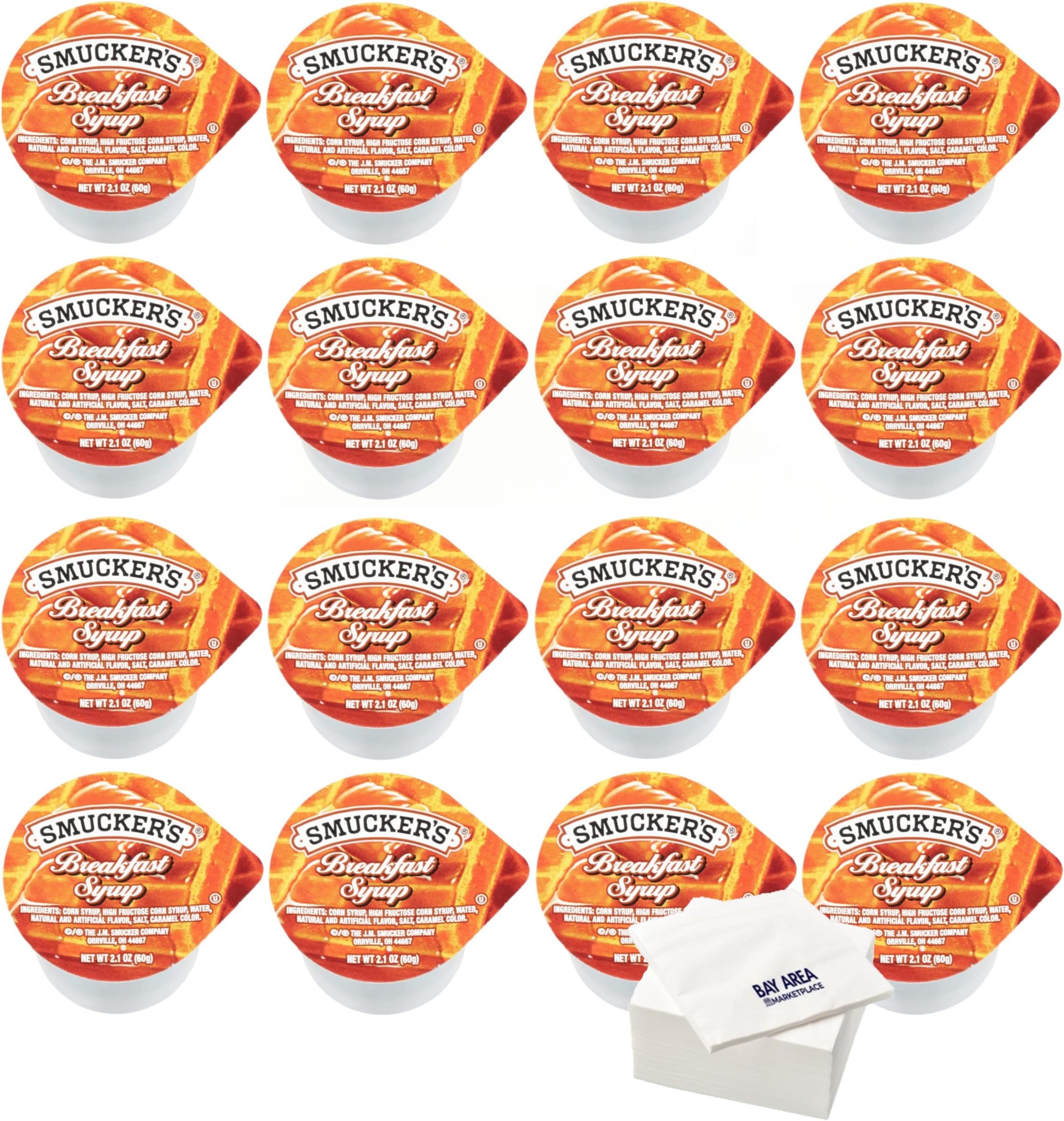 Smucker's Breakfast Syrup, 2.1oz Cups, (Pack of 25) with Bay Area Marketplace Napkins