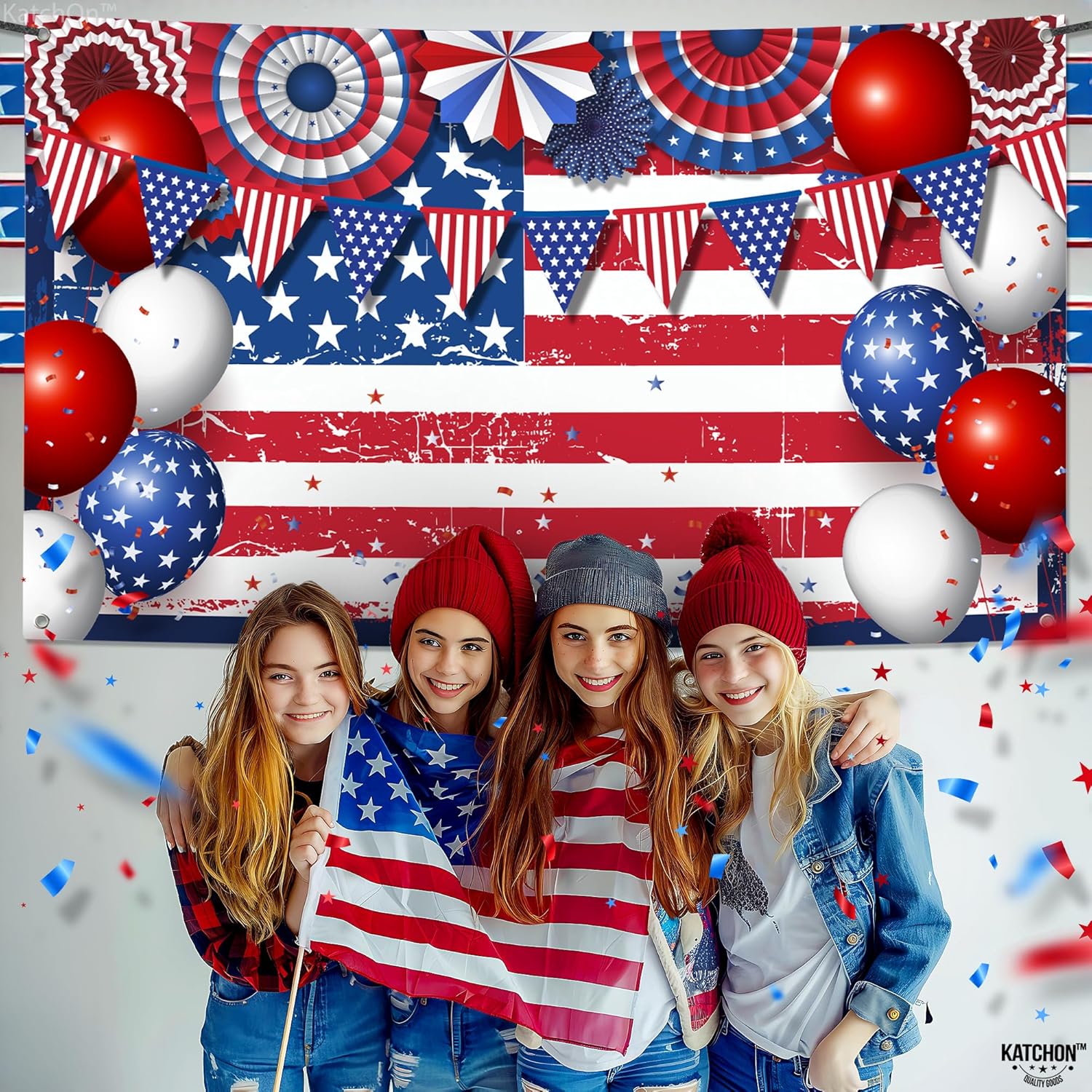 KatchOn, 4th of July Decorations, XtraLarge USA Banner - 72x44 Inch | American Flag Backdrop for Patriotic Decorations, Memorial Day Decorations | Independence Day Decor