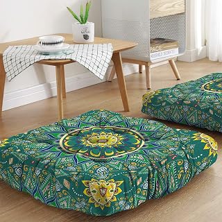 Mandala Meditation Cushion, Boho Meditation Mat, Meditation Pillows for Sitting on Floor, Cushions for Sitting in Home and Outdoor, Square Floor Pillow Cushion Seating for Yoga Accessories 22'' X 22''
