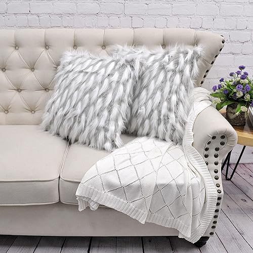 Miniatura 2 de Juego de 2 fundas de almohada cuadradas decorativas de piel sintética esponjosa de 20 x 20 pulgadas, funda de cojín rectangular de felpa peluda