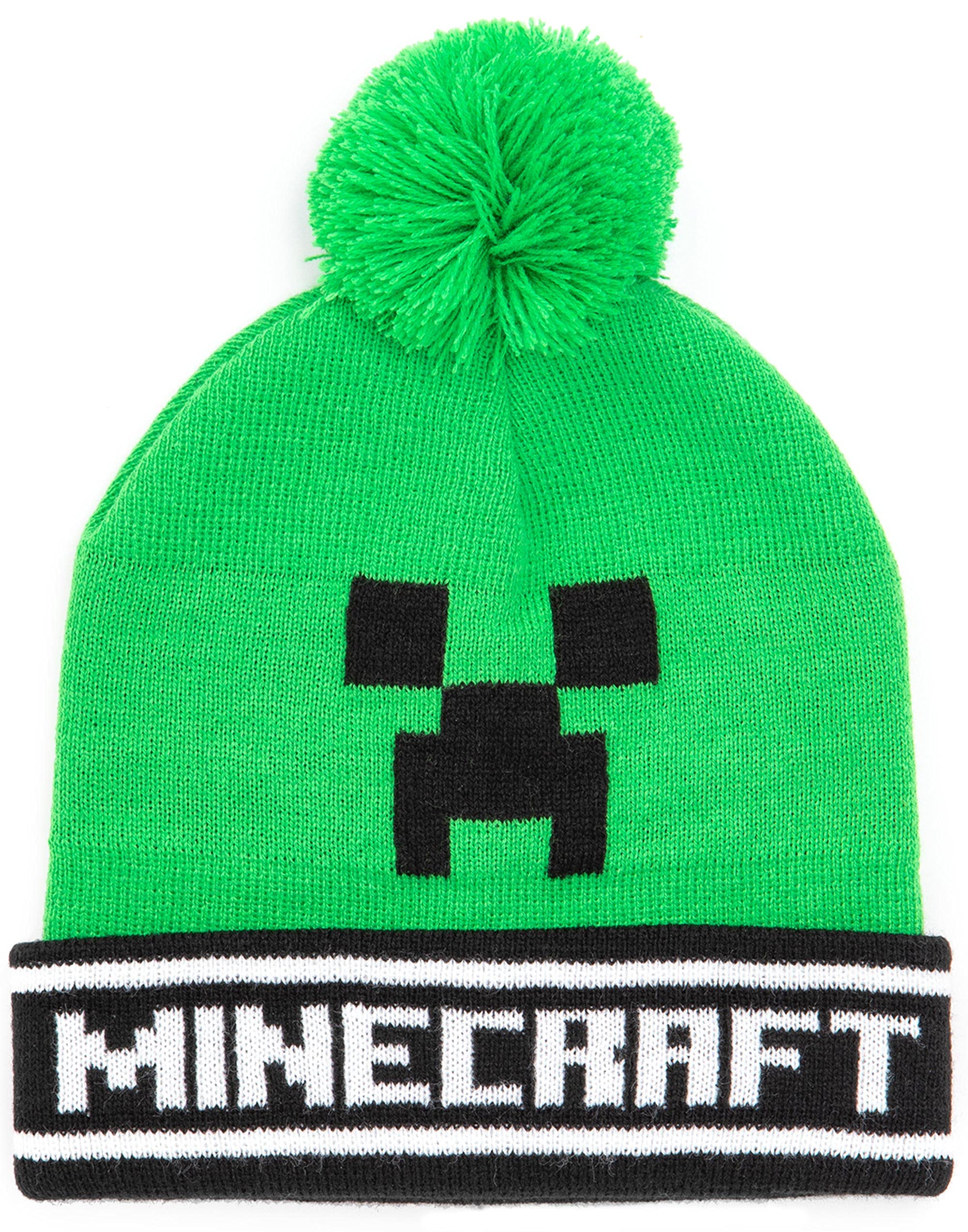 Minecraft Bobble Hat Gloves Set Creeper Knitted Beanie Gamer Gift One Size