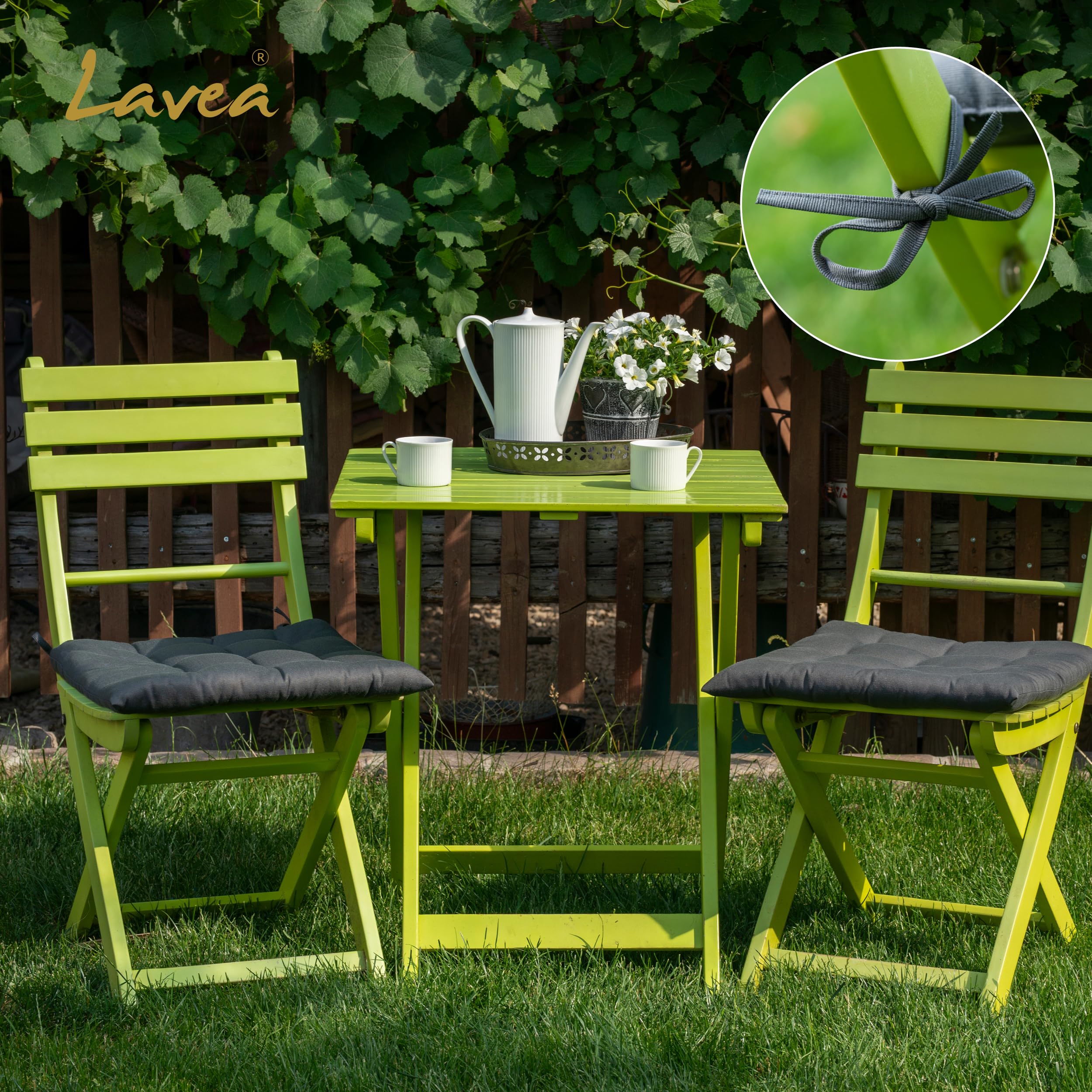 Lavea® Cuscini per Sedia 40x40 cm – Set 8 pz con laccetti – Interni/Esterni – Comodi e Lavabili, per Giardino, Cucina, Balcone e Terrazza - Sabbia