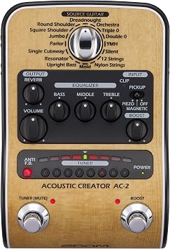 Zoom AC-2 Acoustic Pedal with DI with Tone Restoration, Tuner, Reverb, EQ, and Anti-Feedback