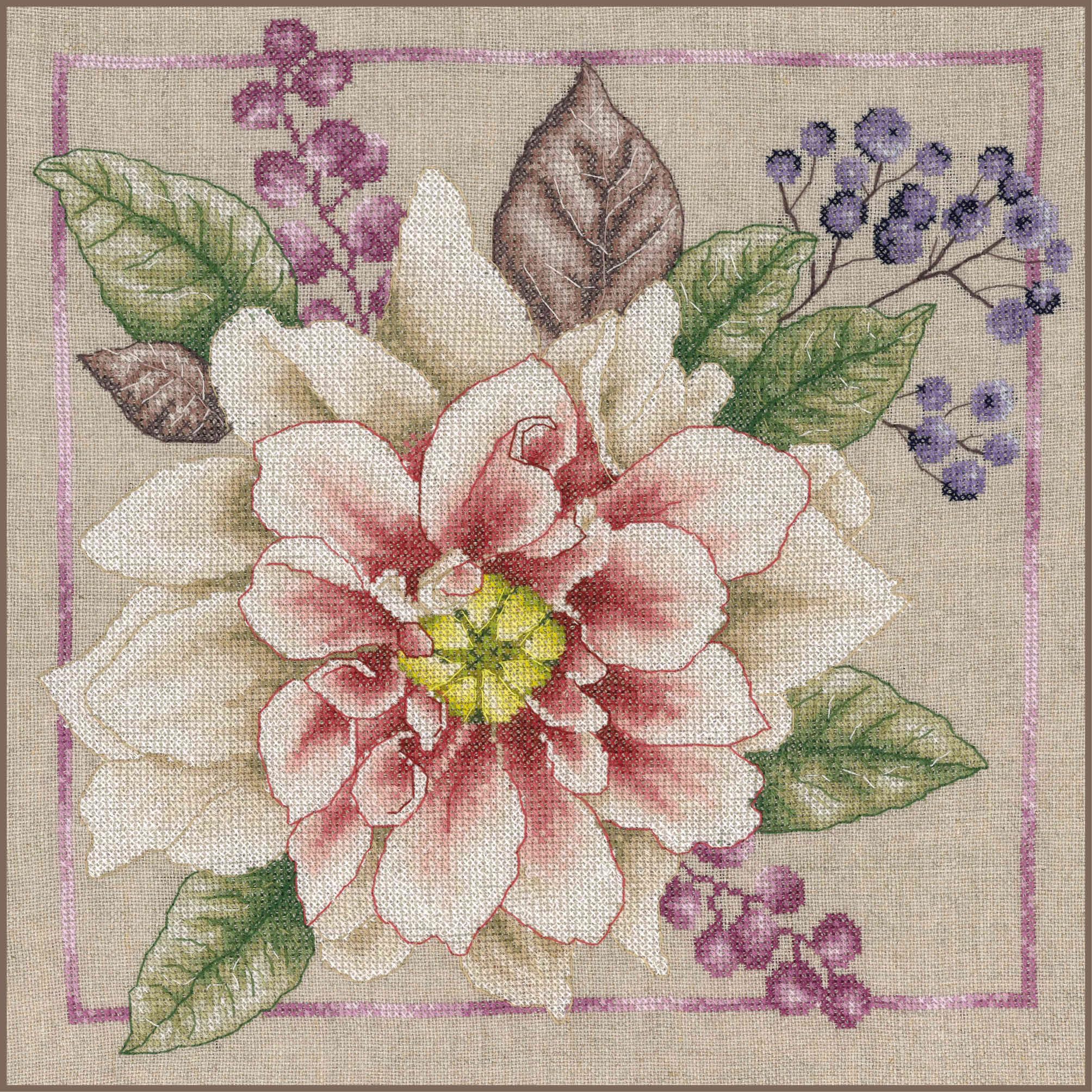LANARTE Haft Krzyżykowy Liczony Zestaw Obraz do Haftu KWITNĄCA BIEL Zrób to Sam Zestaw Kreatywny dla Dorosłych Rękodzieło Artystyczne 33 x 33 cm Dekoracja Ścienna DIY Cross Stitch Kit