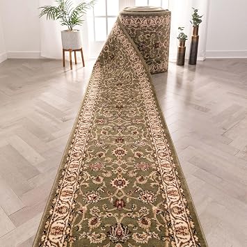 Well Woven Custom Size Hallway Stair Runner - Choose Your Custom Length - Noble Sarouk Green Oriental 27 Inch Wide x 2 Feet Long Runner 27" x 2 Traditional Floral Carpet