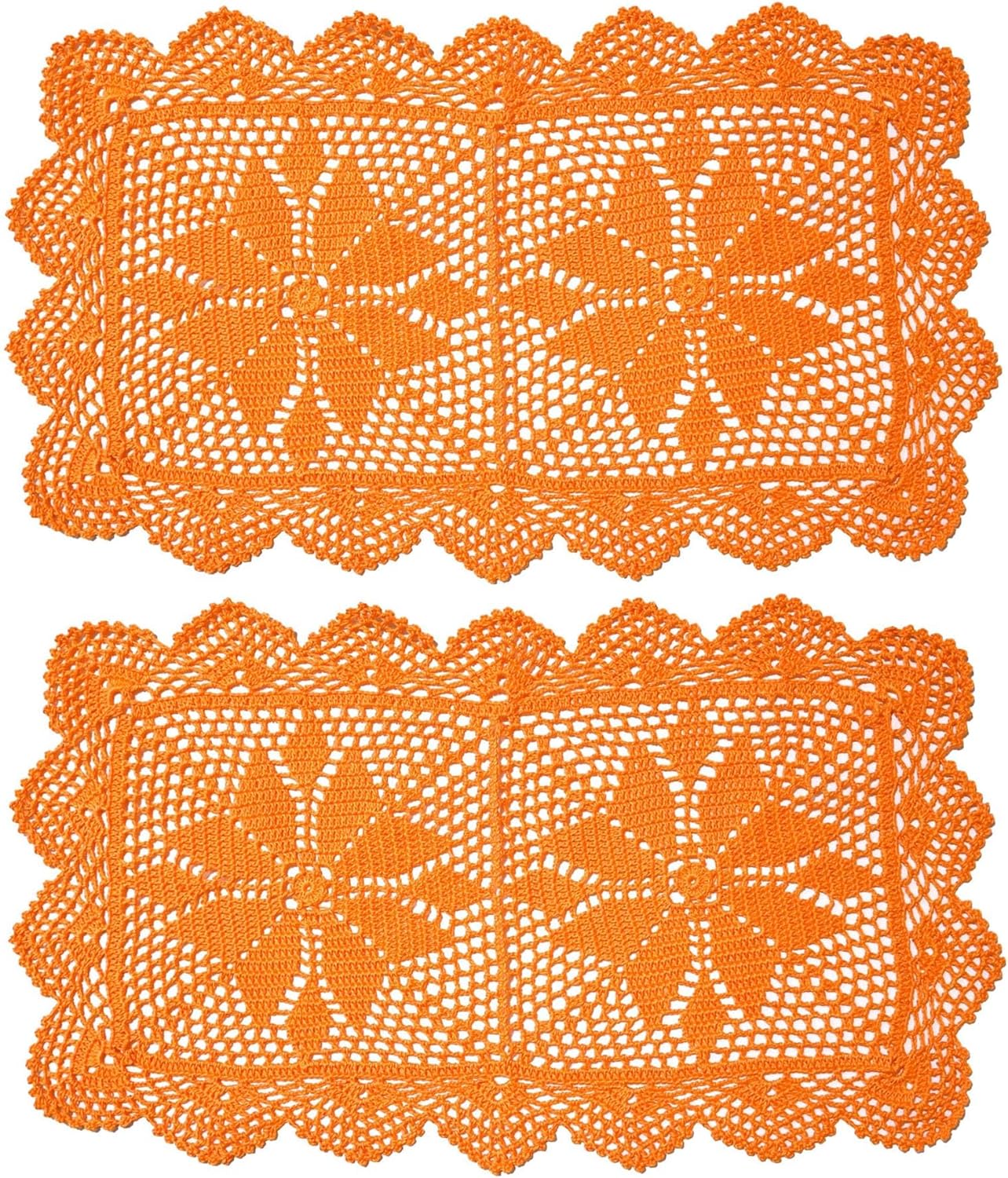 BIBITIME 12 in x 21 in Handmade Crochet Table Runner Lace Doilies Doily Rectangle Dresser Scarves Kitchen Tablecloth (Rectangle-2PCS, Orange)