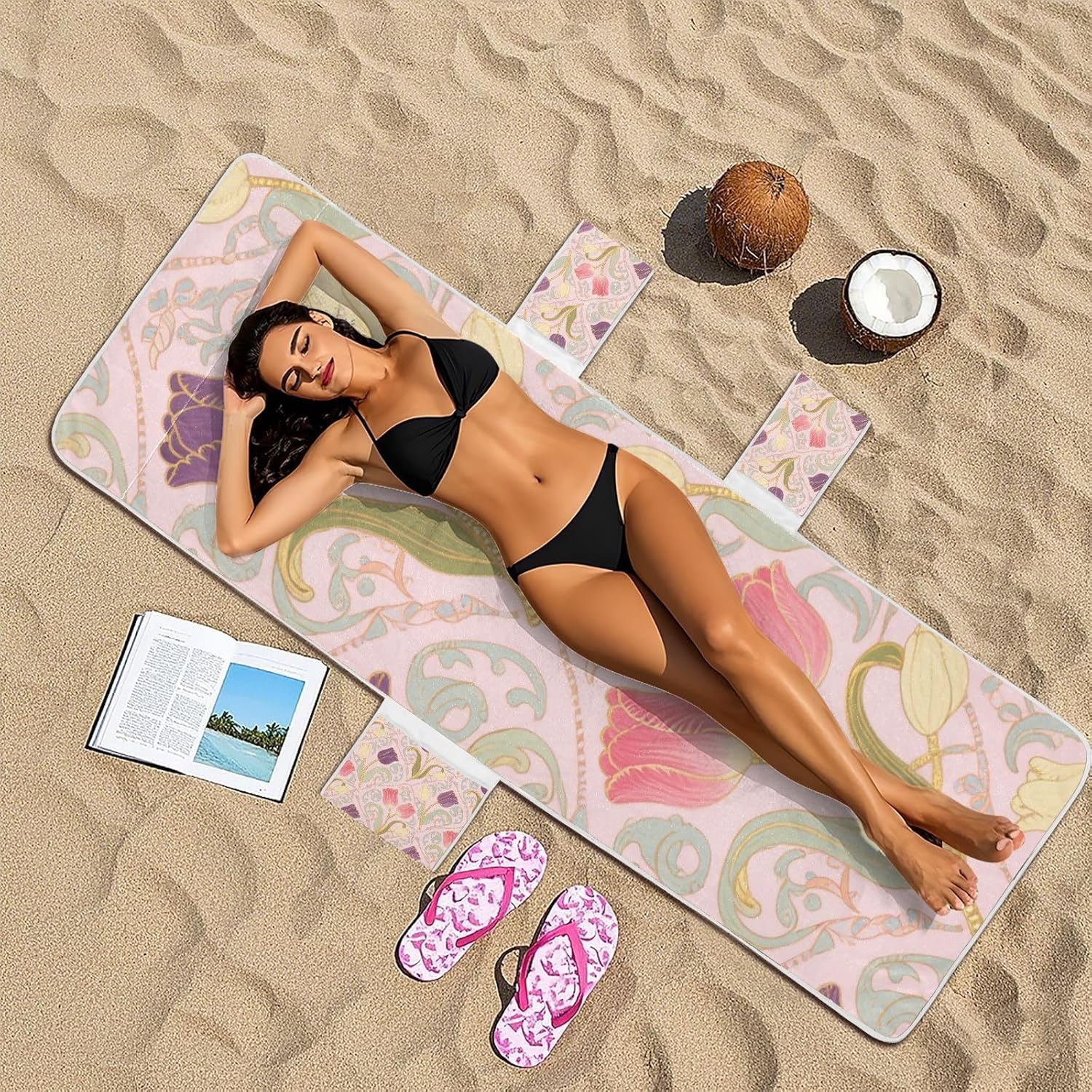 Pastel Flowers Peach Patio Lounge Chair Covers Heavy Duty Outdoor Chaise Lounge Cover with Pockets for Outdoor Pool Beach Sunbathing, 85" X 30"