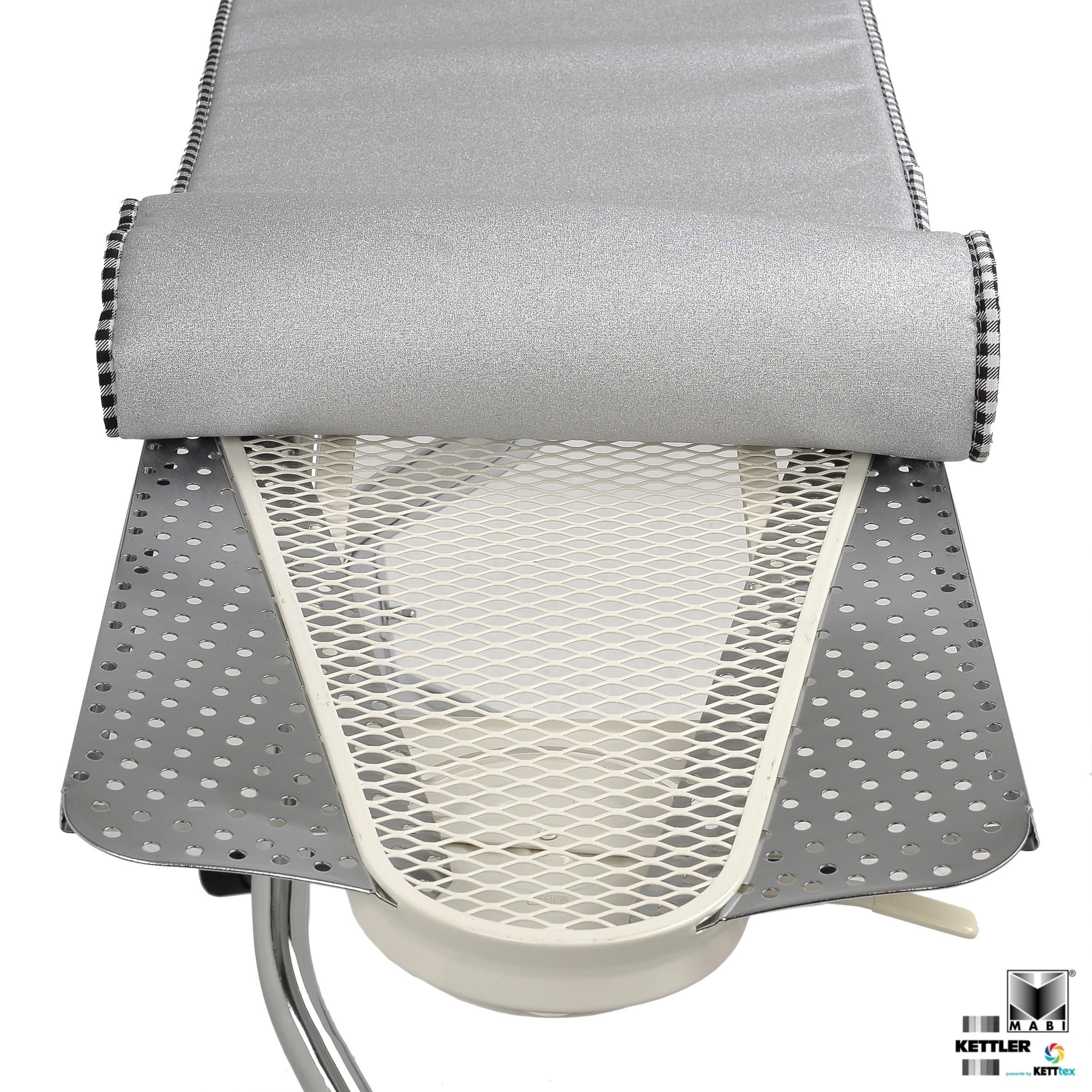 Mabi® 702 – KETTtex-Alu Bügelbrettbezug 138x38 cm − Gegenbügeleffekt − Stromsparend − Hitzebeständig − Langlebig − Dampfbügelgeeignet – Eingenähtes Elastikband – kein Spannklipp