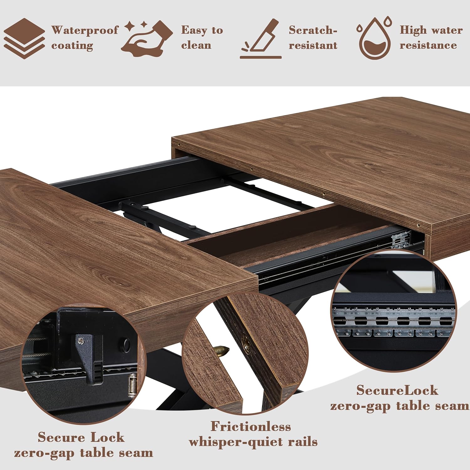 Extendable Dining Room Table for 4 6 8, 55"-70.9" Kitchen Table Rectangle Wood, Expandable Dining Table with Hidden Storage, Space Saving Farmhouse Kitchen Table for Kitchen Dining Living Room