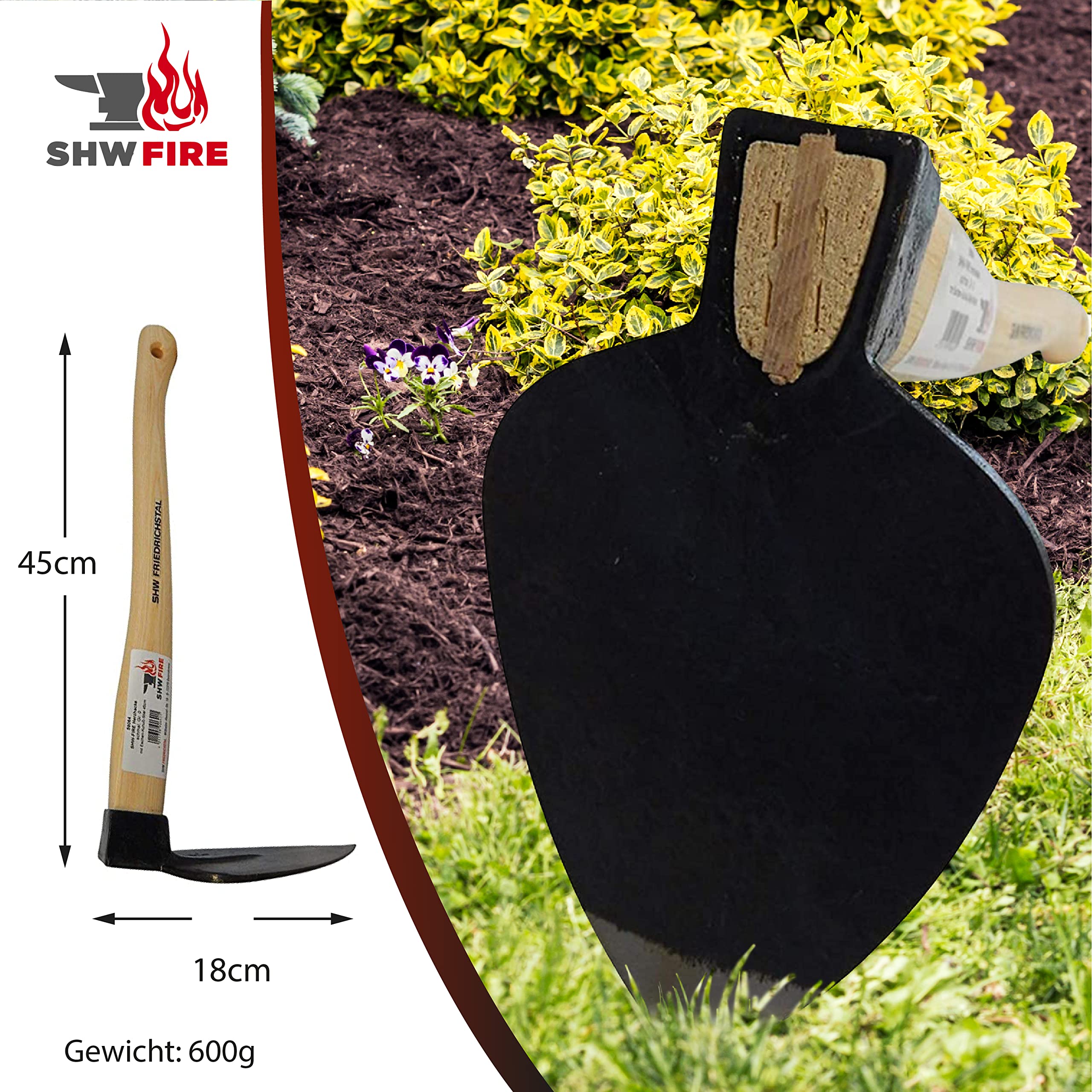 Herzhacke - Geschmiedeter Stahl, kurzer 45cm Eschenholzstiel, Ideal für Gartenarbeit von SHW-FIRE