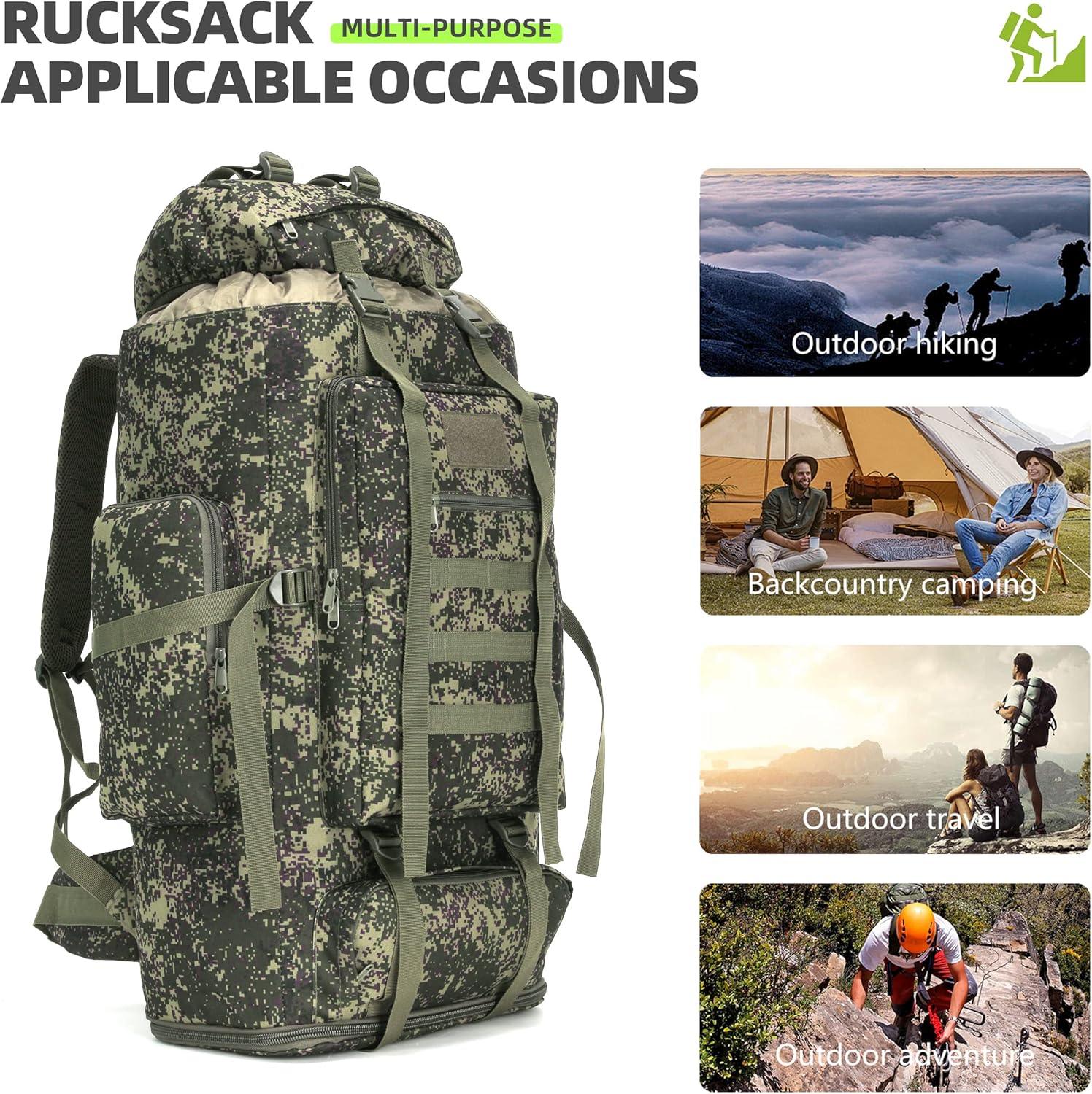 100L Hiking Camping Backpack Tactical Backpack for Men Large Survival Hunting Waterproof Backpack Molle Rucksack Military Camping Backpacking Daypack