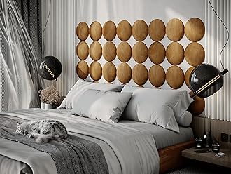 ua acoustics Upholstered Decorative Wall Panels Velvet Headboard Padding | Cushioned Planks | Padded Decor Collision Avoidance | Acoustic Soundproofing Treatment | (Gold, 4x Round (25x25cm))