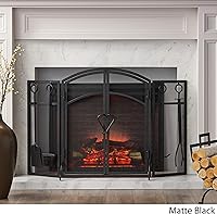 Vista 3 de Christopher Knight Home Darlene - Pantalla plegable de hierro moderno para chimenea con puerta y herramientas, color negro mate