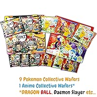Vista 2 de Surtido de golosinas japonesas, caja de oblea de calcomanías colectivas de anime con 9 obleas de Pokémon, 1 obleas de anime como Daemon Slayer