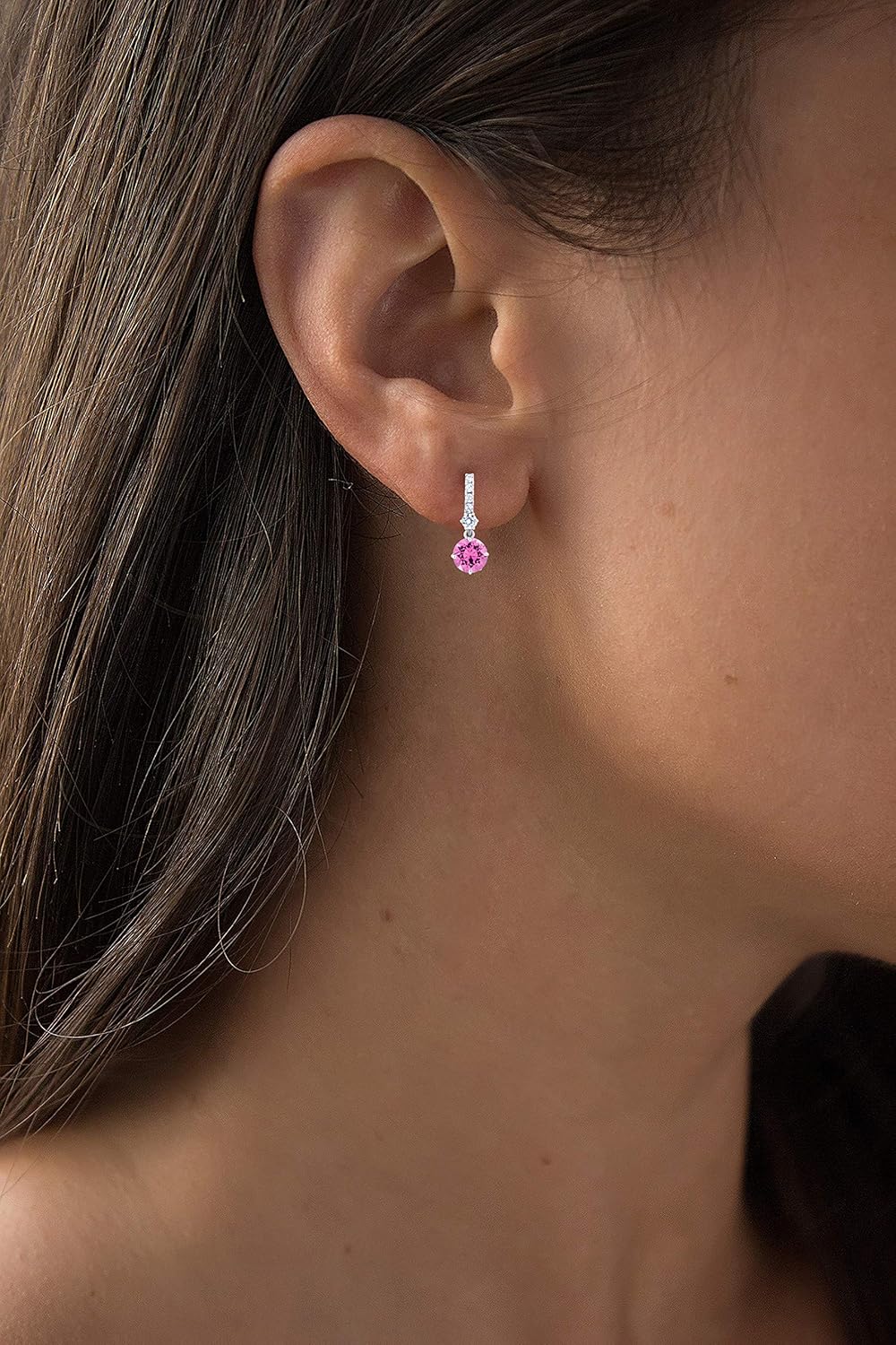 Solid 14K Gold 18x7mm Genuine Birthstone Dangling Stud Earrings For Women | 6mm Round Birthstone | 1mm Created White Sapphire Bridal Dangle Earrings For Women
