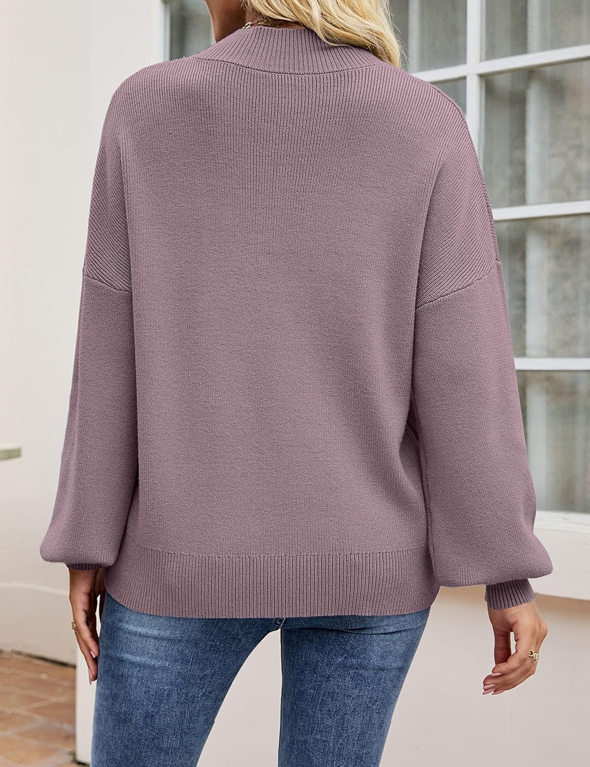 ZESICA Women's Casual Turtleneck Long Lantern Sleeve Fall 2026 Oversized Ribbed Knit Pullover Sweater Jumper Top - Image 4