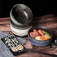 Vista 6 de Tazones grandes de cerámica para ramen de 38 onzas, 2 juegos (8 piezas), tazones de ramen japonés, tazón de sopa, tazones de fideos con cucharas
