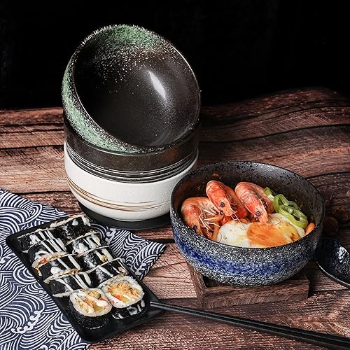 Miniatura 6 de Tazones grandes de cerámica para ramen de 38 onzas, 2 juegos (8 piezas), cuencos de ramen japonés, tazón de sopa, cuencos de fideos con cucharas y