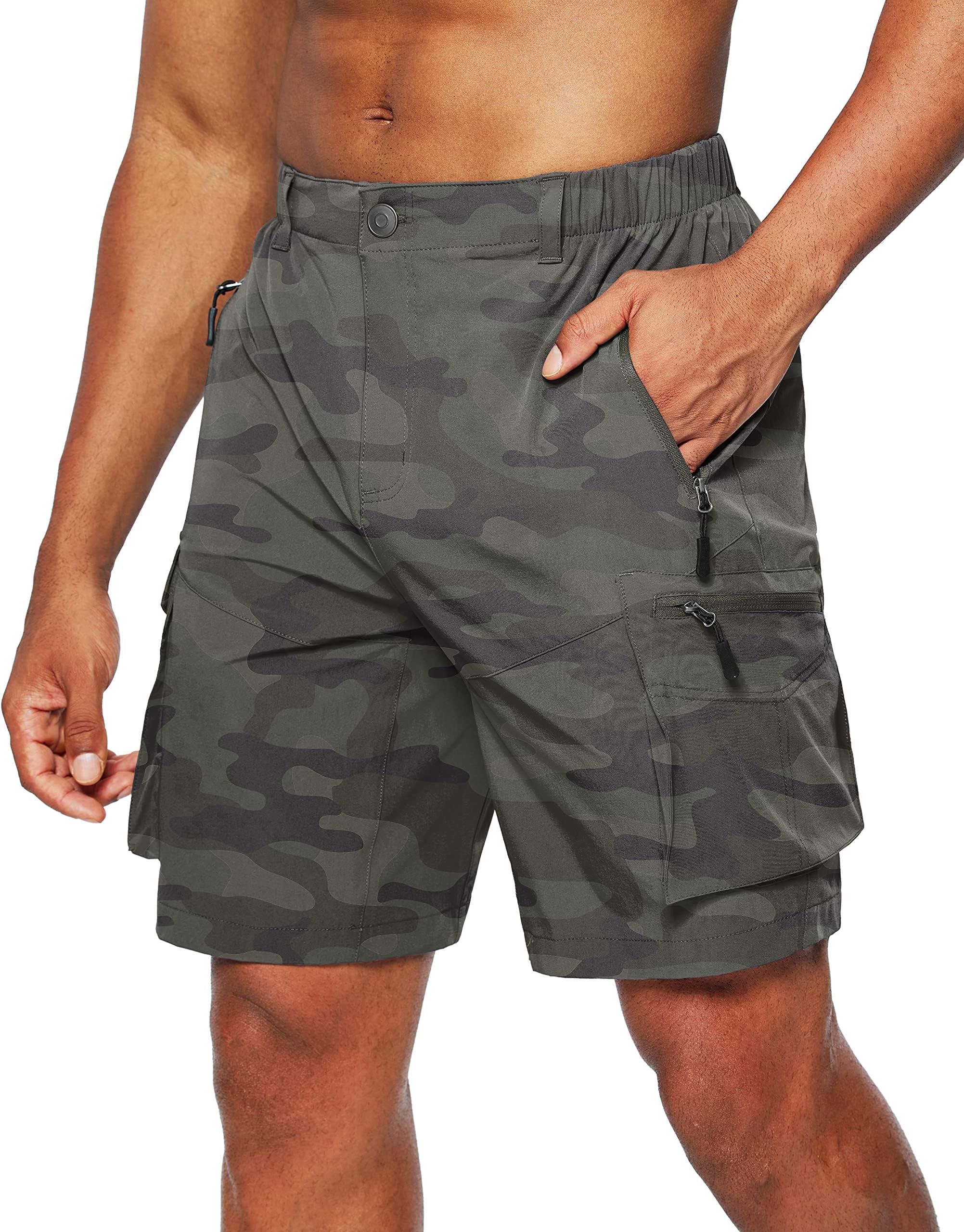 Men's Hiking Cargo Shorts Quick Dry Outdoor Travel Shorts for Men with Multi Pocket for Fishing Camping Casual