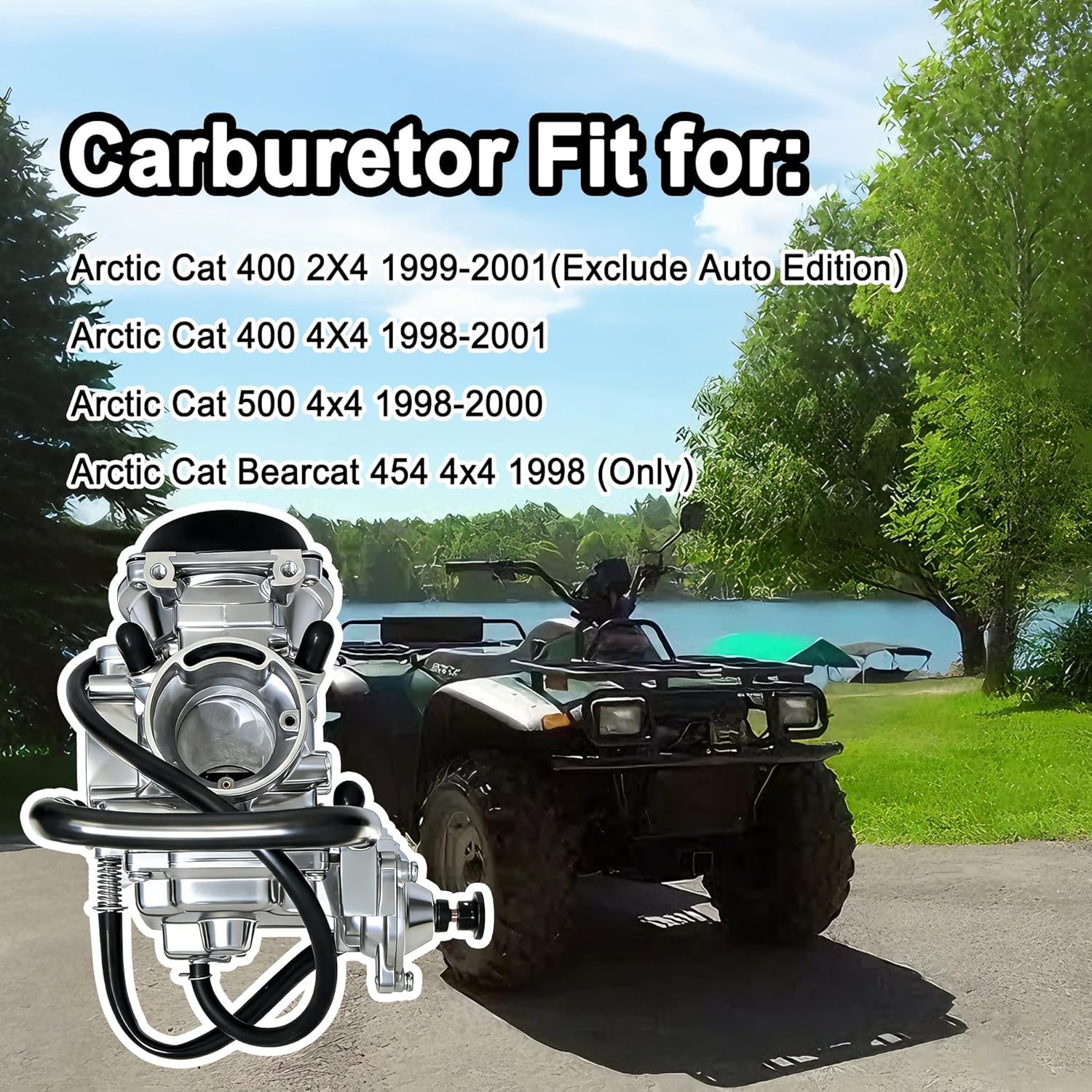 Carburetor Carb with Diaphragm Cover fit for Arctic Cat 400 2x4 4x4 1998-2001,Bearcat 454 4x4 1998,Arctic Cat 500 4x4 1998-2000 (Exclude Auto Edition) Replace 0470-361 0470-362