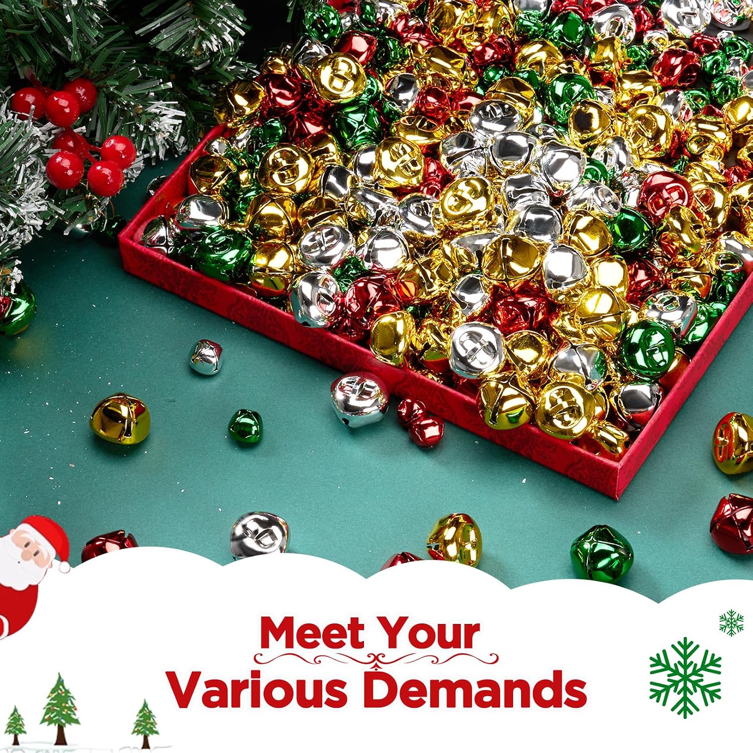 Sooez Jingle Bells for Crafts, 100PCS 1inch Large Craft Bells with Crisp Sound, Colorful Christmas Bells Bulk for Crafting Christmas Decorations Halloween, 4 Bright Colors Jingle Bell Festival Party