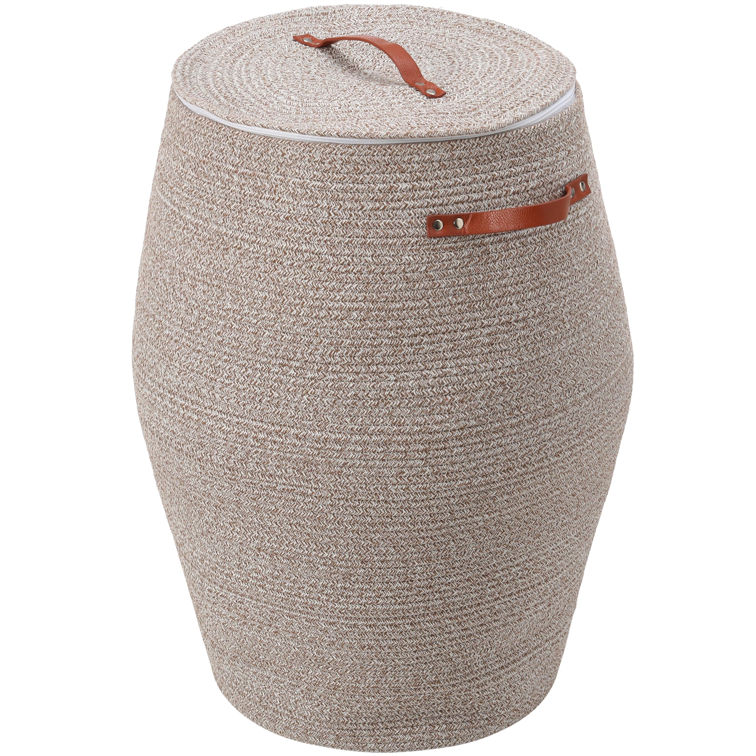 Extra Large Cotton Rope Flagon Basket with Lid and Zipper Versatile Hamper and Cloth Bin for Clothes Towels