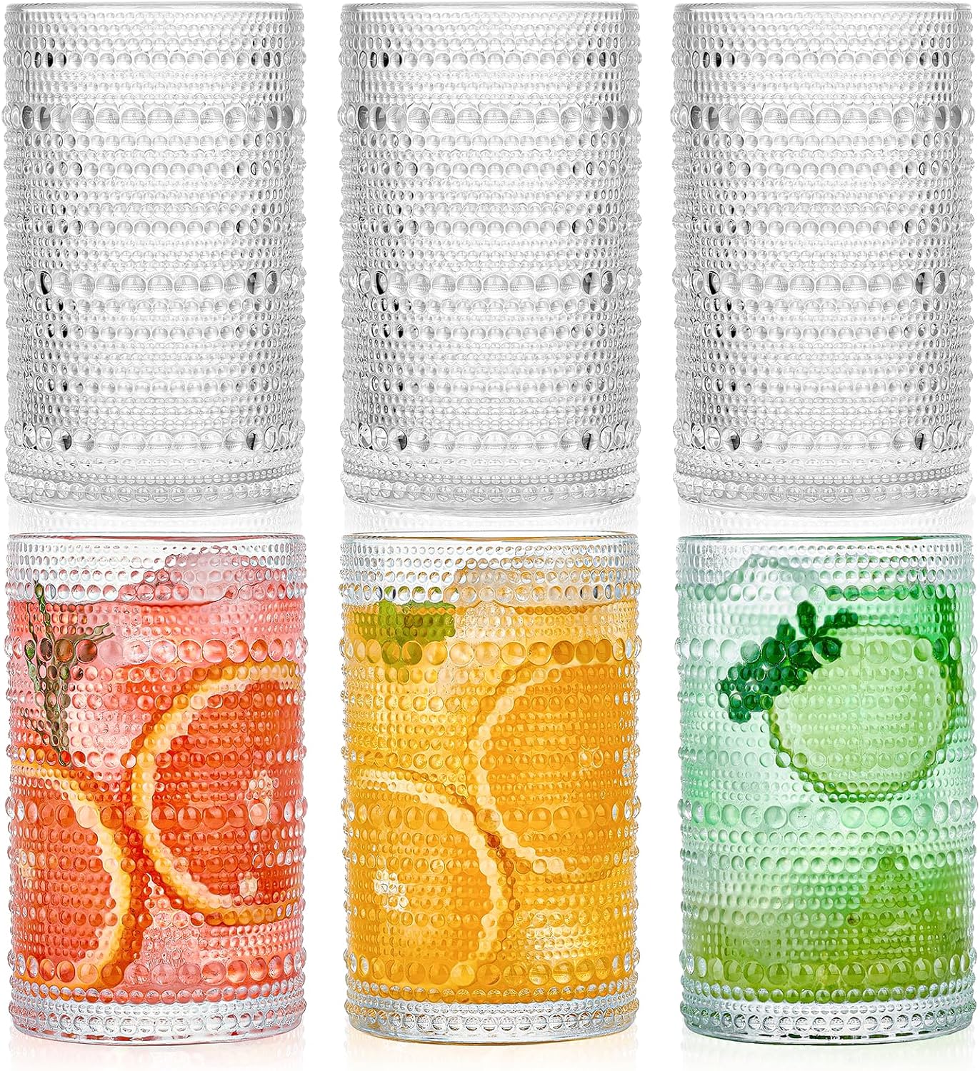 Amazon.com | Mfacoy Large Vintage Hobnail Drinking Glasses Set of 6 ...