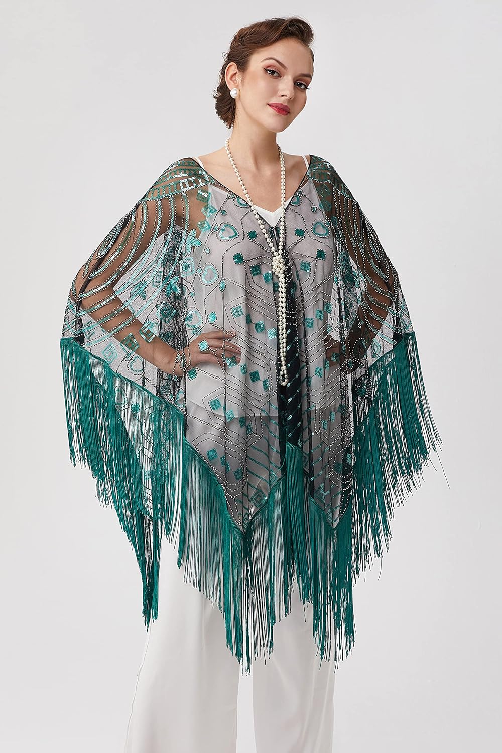 BABEYOND 1920s Sequin Beaded Shawl Wraps Fringed Evening Cape Scarf for Wedding - Image 2