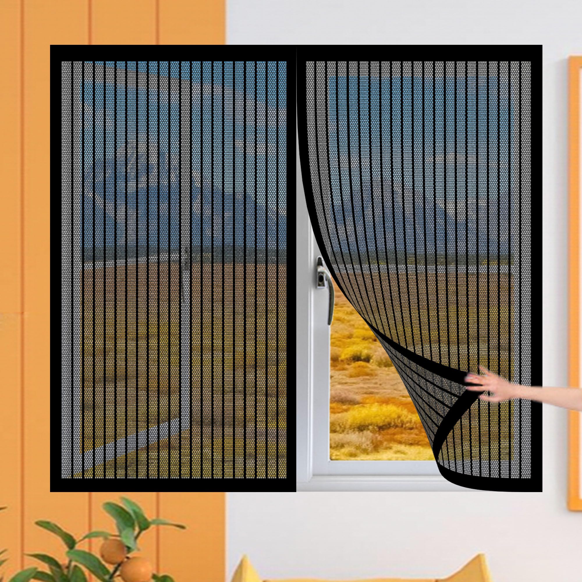 Doguo Black Magnetic Fly Screens For Windows 113 X 195 Cm Anti Mosquito Mesh Fly Curtain Without Drilling Shuts Automatically For All Kinds Of Window Door,