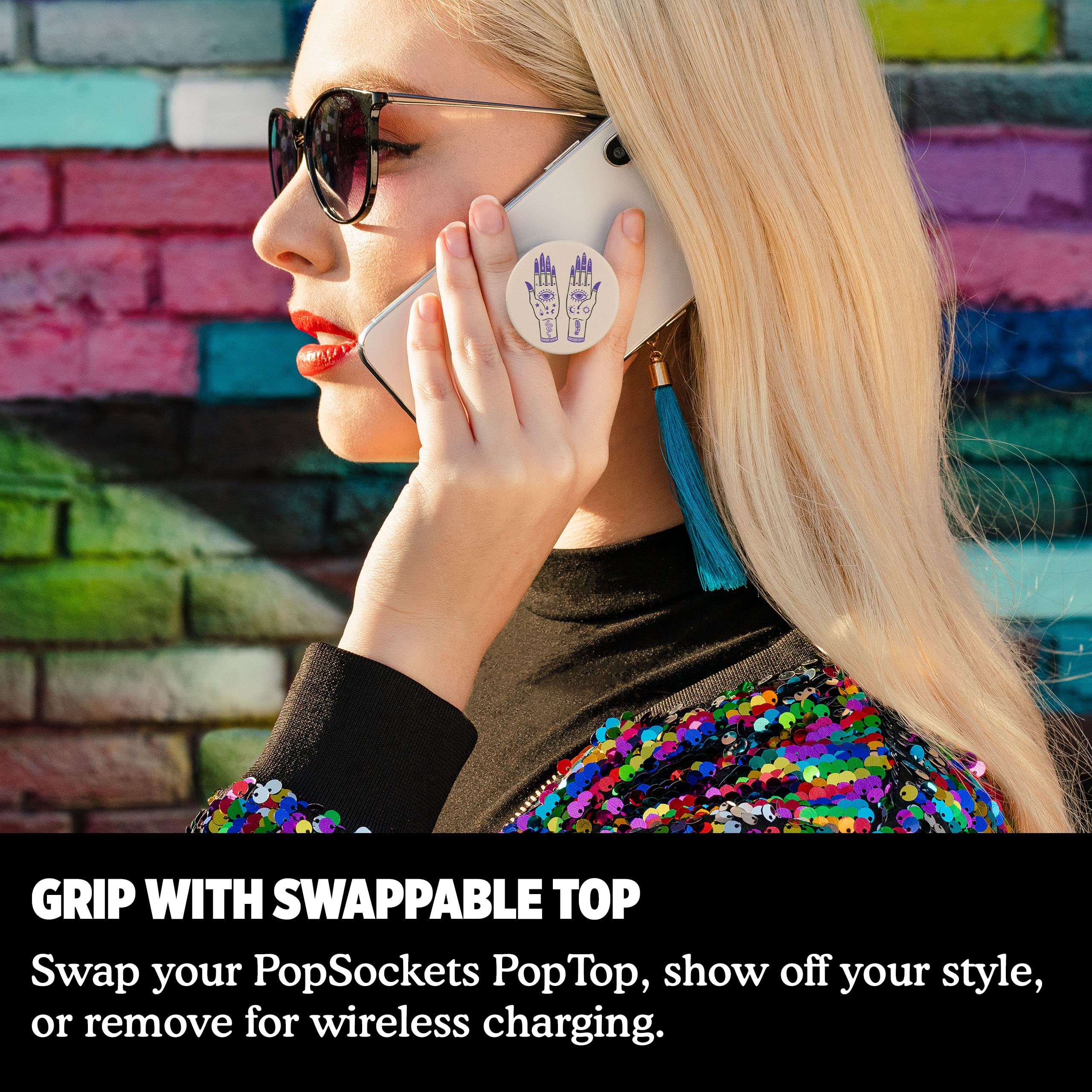 PopGrip - Supporto e Impugnatura per Telefoni Cellulari e Tablet con Un Top Intercambiabile - Wolf