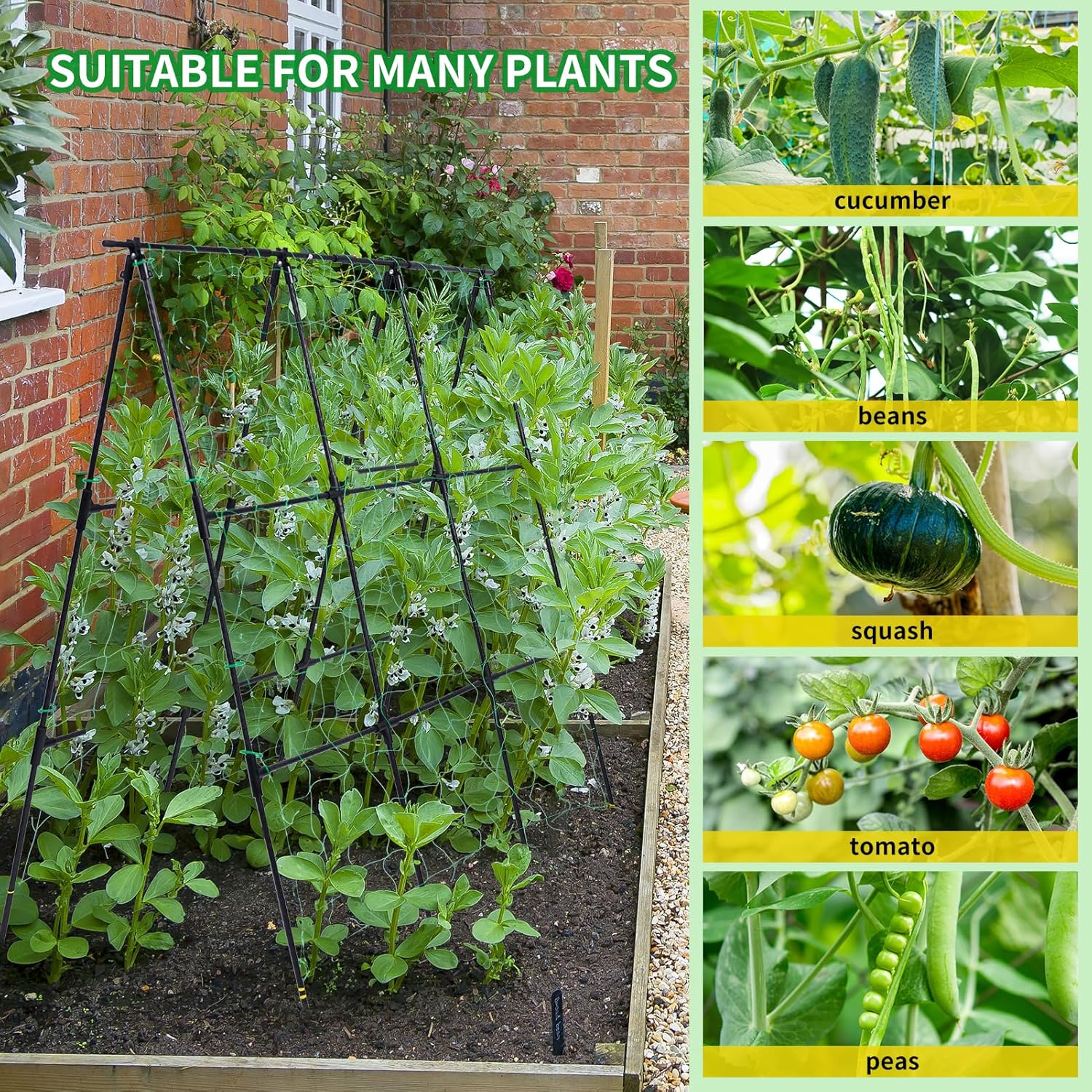 OTOSUNNY Garden Cucumber Trellis for Climbing Plants Outdoor, 50x48 inch A Frame Cucumber Trellis for Garden Raised Bed, Plant Support for Vegetable Vine Pea Bean, with Netting, Black