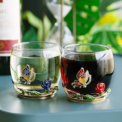 Miniatura 5 de BTaT- Copas de vino sin tallo floral, 10 onzas, juego de 2, copas de vino sin tallo, copas de vino de mariposa, linda copa de vino, copas de vino de