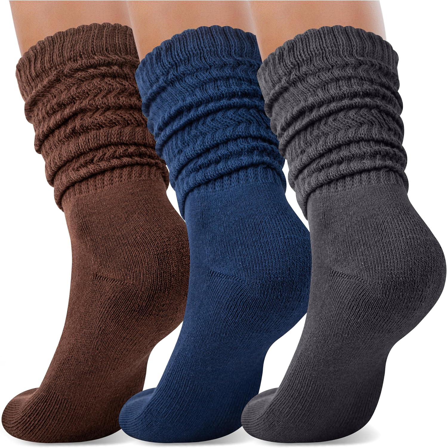 Ozaiic Slouch Socks for Women Knee High Scrunch Sock Soft Breathable Extra Long Boot Socks 3 Pairs Size 5-11