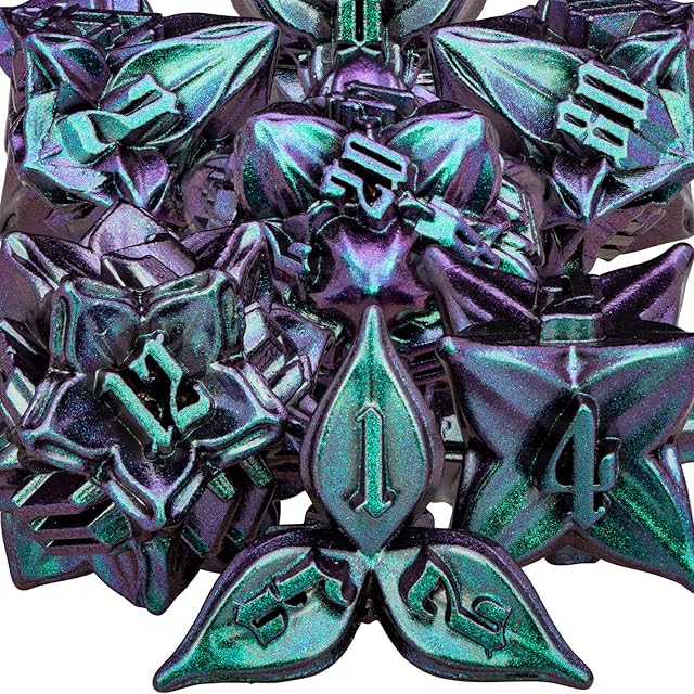 ARUOHHA Metal DND Dice Set Leaf Design 7PCS D&D Dice Set with Gift Box, D + D Dice Large Polyhedral Dice Role Playing Dice for Dungeons and Dragons Pathfinder RPG D and D Dice D20 D12 D10 D8 D6 D4