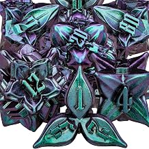ARUOHHA DND Metal Dice Set Purple Green Leaf Design Polyhedral Dragons Dice with Box, 7PCS Dungeons D and D Dice RPG Role Playing Games D20 D12 D10 D8 D6
