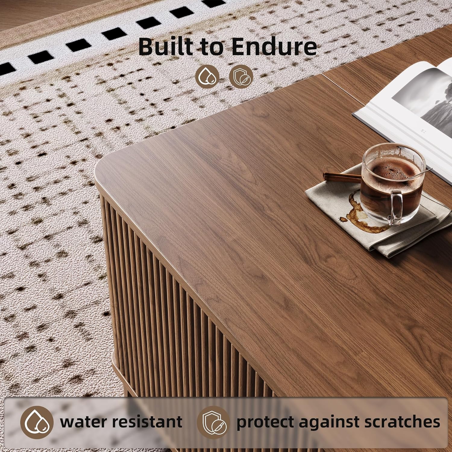 31.4" Square Coffee Tables for Living Room, Fluted Lift Top Coffee Table with Storage, Mid Century Modern Center Table, Giratree Stand Up Coffee Table for Home Living Room Office