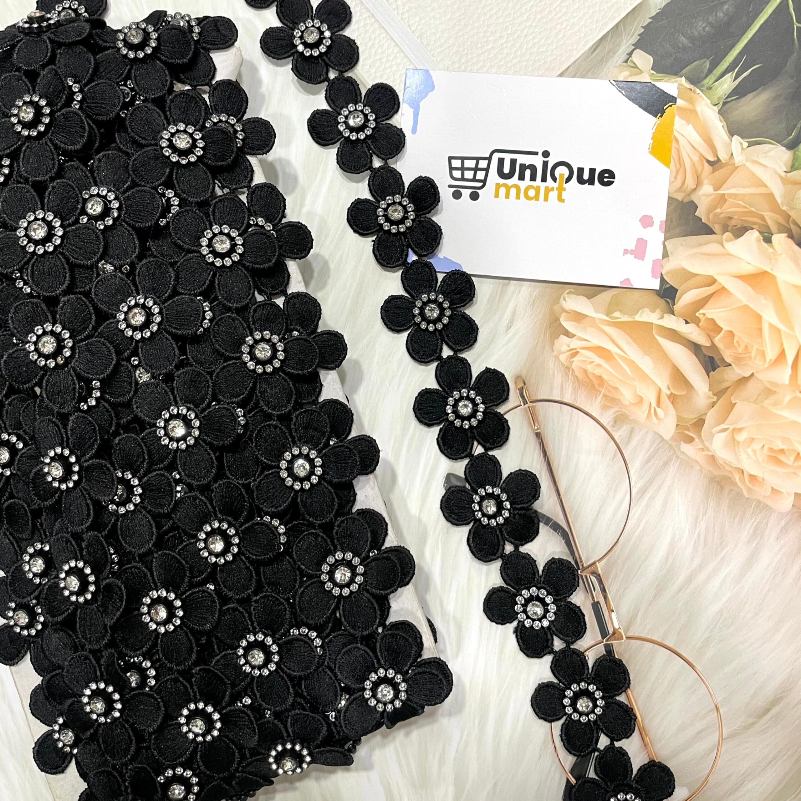 Black Flower Lace Border Flower Corner Border Black White Stock