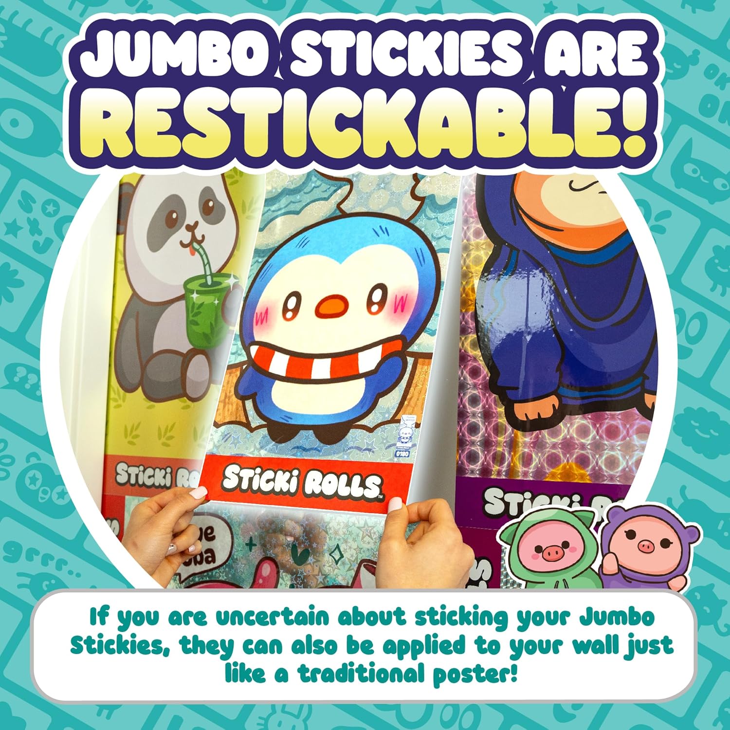 Sticki Rolls Jumbo Stickies – 6-Pack Capsule | Amazon Exclusive Collectible Wall Décor for Kids Ages 5+ (Sticki Snacks)
