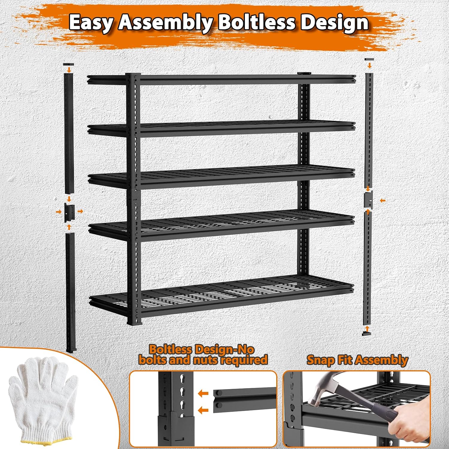 Storage Shelves Heavy Duty, 3 PCS 48" L x 18" W x 72" H Garage Wire Shelving Unit Loads 2800LBS, 5-tier Adjustable Metal Industrial Utility Shelf Rack for Kitchen, Laundry Room, Warehouse, Basement