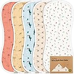 5-Pack Muslin Burp Cloths Baby Boy, Girl - Very Absorbent Baby Burp Cloth Rags, 8-Layers Viscose Derived from Bamboo Cotton Muslin Towel, Super Soft Spit Up Rags, No Shrink Washcloths (Wildscape)