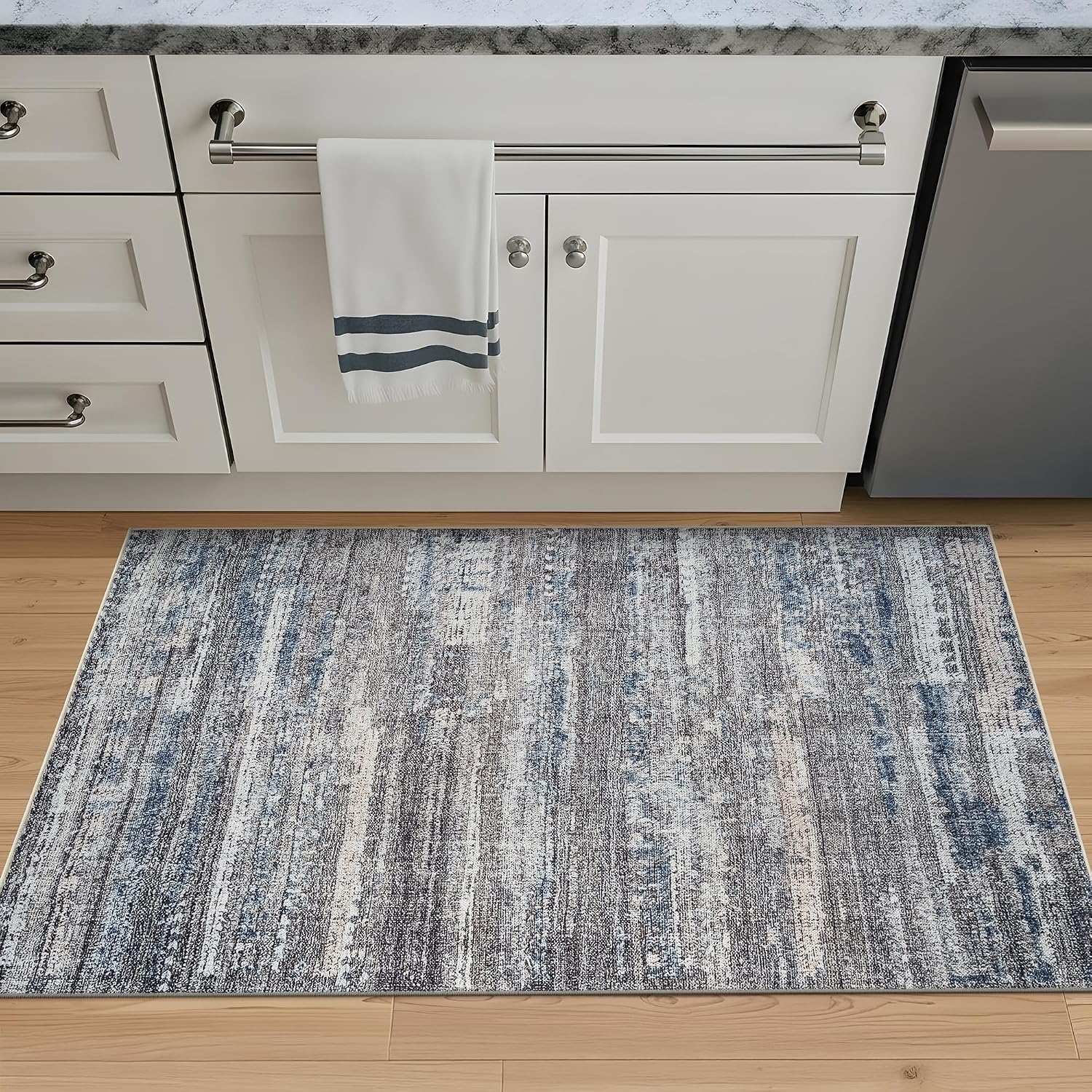 Bloom Rugs Washable Non-Slip 3' x 5' Rug - Gray/Blue/Blush Modern Abstract Area Rug for Living Room, Bedroom, Dining Room, and Kitchen - Exact Size: 3' x 5'